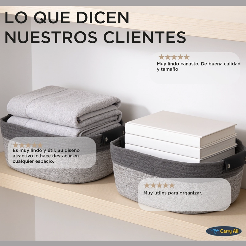 Canastos Organizadores Carry All Basket L Pack 2 Algodón Manillas Nordico Cesta - 9