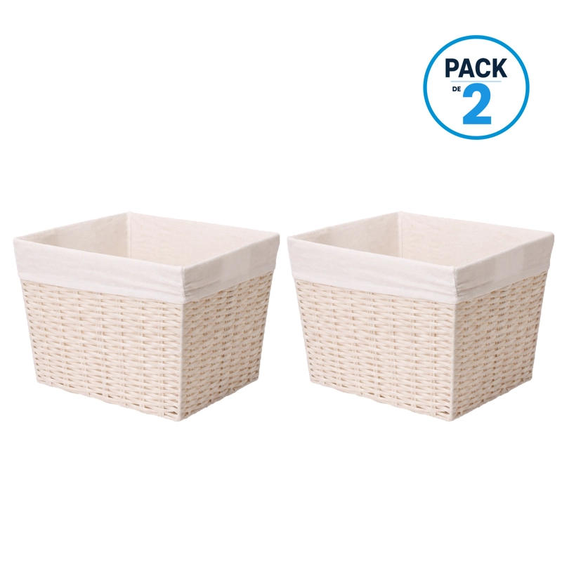 PACK 2 CANASTOS CESTAS ORGANIZADORAS CARRY ALL  ESTILO RATAN CREMA M - 1