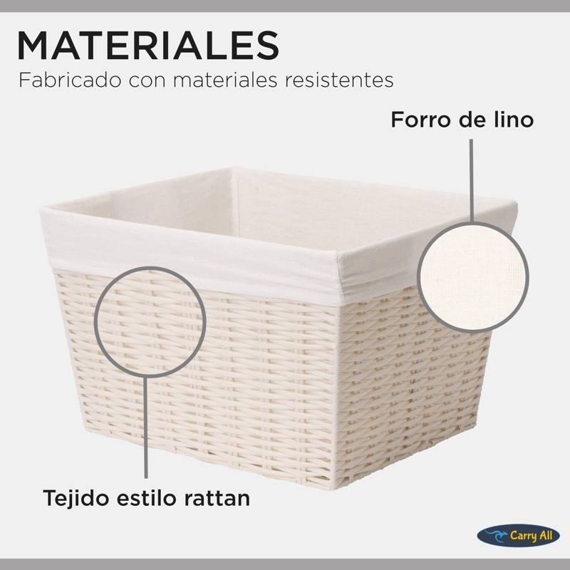 PACK 2 CANASTOS CESTAS ORGANIZADORAS CARRY ALL  ESTILO RATAN CREMA M - 3