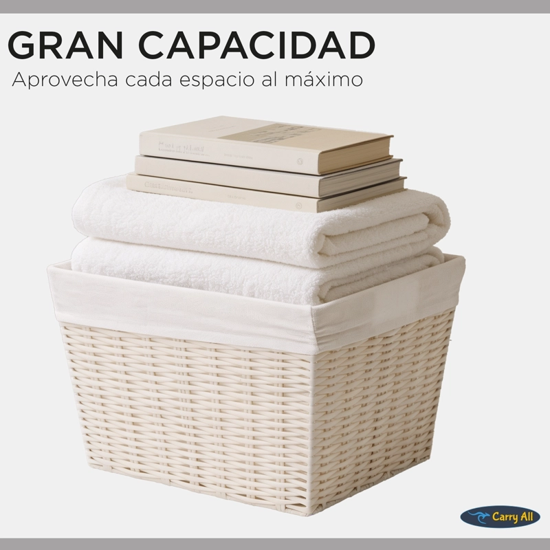 PACK 2 CANASTOS CESTAS ORGANIZADORAS CARRY ALL  ESTILO RATAN CREMA M - 4