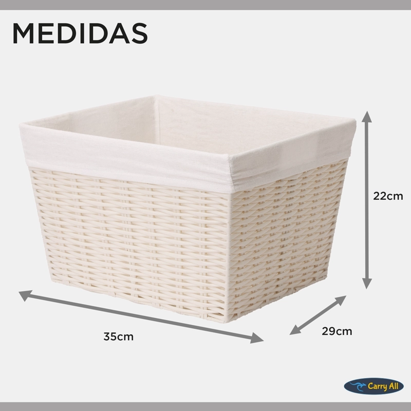 PACK 2 CANASTOS CESTAS ORGANIZADORAS CARRY ALL  ESTILO RATAN CREMA M - 5