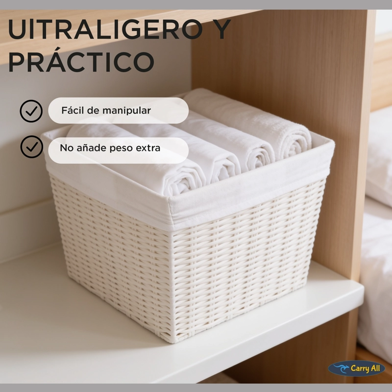 PACK 2 CANASTOS CESTAS ORGANIZADORAS CARRY ALL  ESTILO RATAN CREMA M - 8