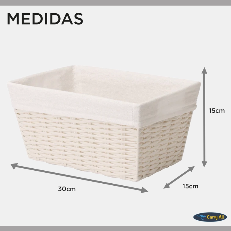 PACK 3 CANASTOS CESTAS ORGANIZADORAS CARRY ALL  ESTILO RATAN CREMA S - 5
