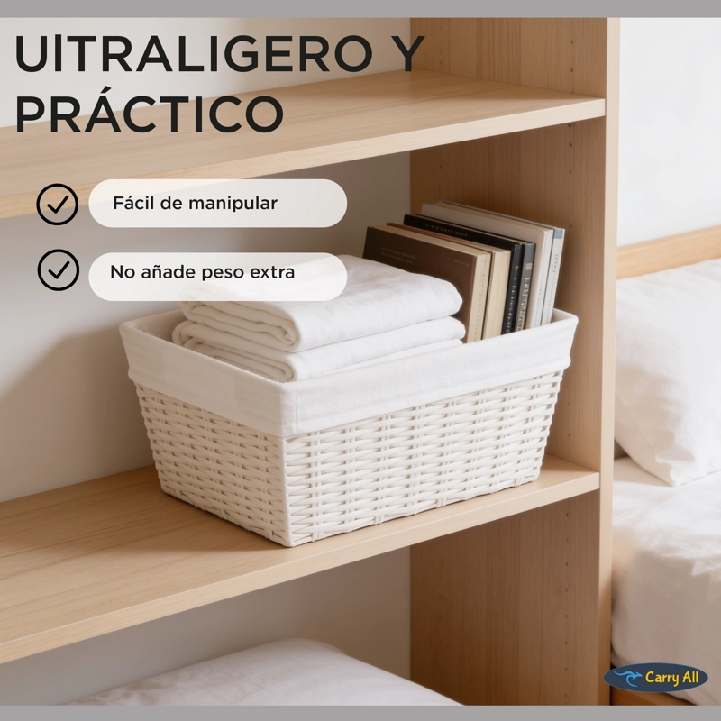 PACK 3 CANASTOS CESTAS ORGANIZADORAS CARRY ALL  ESTILO RATAN CREMA S - 8