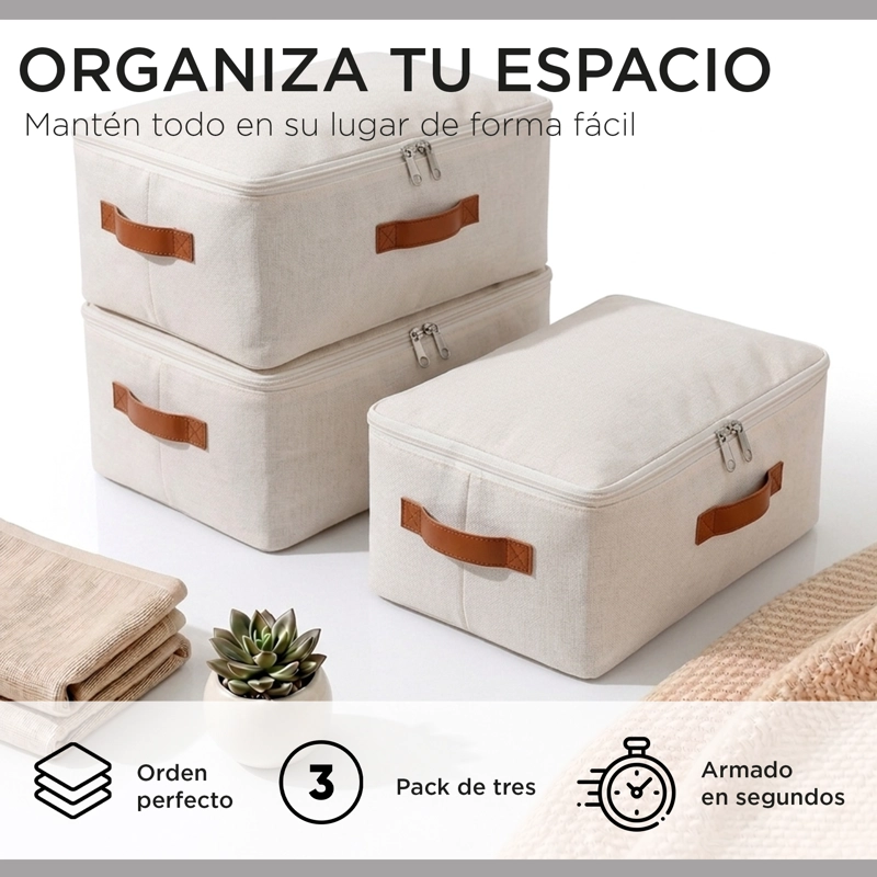 Bolsas Organizadoras Bajo Cama Carry All Pack 3 Lino 42 Litros Con Cierre - 2