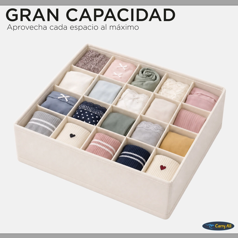 Organizadores De Cajón Closet Carry All 16 Divisiones Ropa Interior Calcetines - 4
