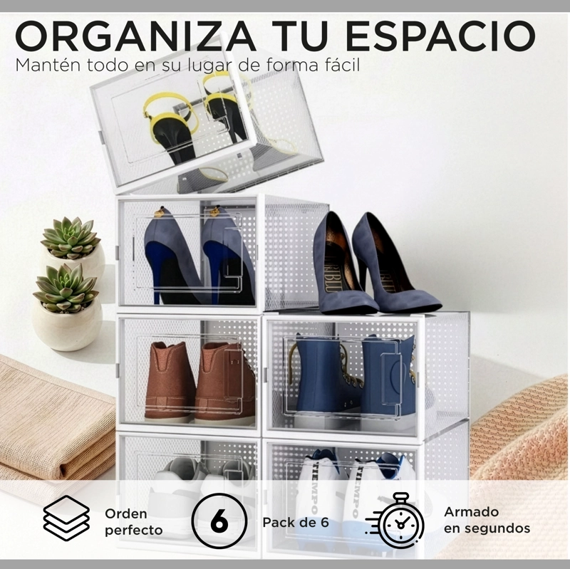Cajas Organizadoras De Zapatos Carry All Pack 6 Medium Apilables Plegables - 2