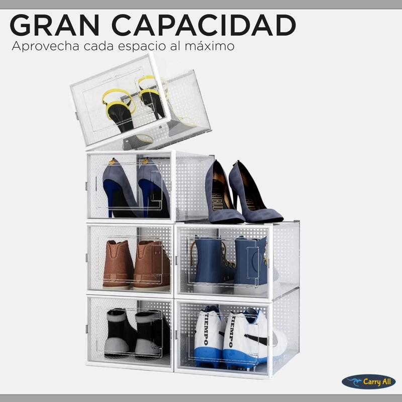 Cajas Organizadoras De Zapatos Carry All Pack 6 Medium Apilables Plegables - 4