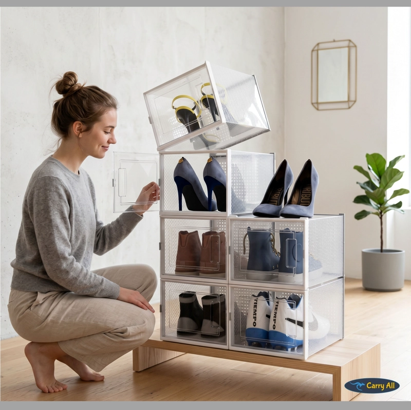 Cajas Organizadoras De Zapatos Carry All Pack 6 Medium Apilables Plegables - 8