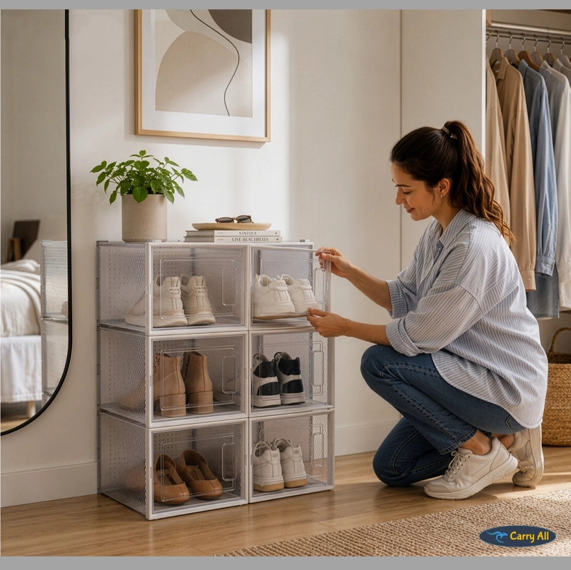 Cajas Organizadoras De Zapatos Carry All Pack 6 Medium Apilables Plegables - 9