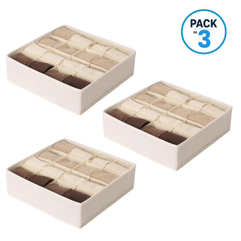 Organizadores De Cajón Closet Carry All 16 Divisiones Pack 3 Ropa Interior Calcetines - 1