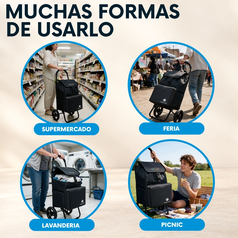 Carrito De Compras Plegable Carry All Sidney 55 Litros Bolsillo Cooler Carro Feria Negro - 10