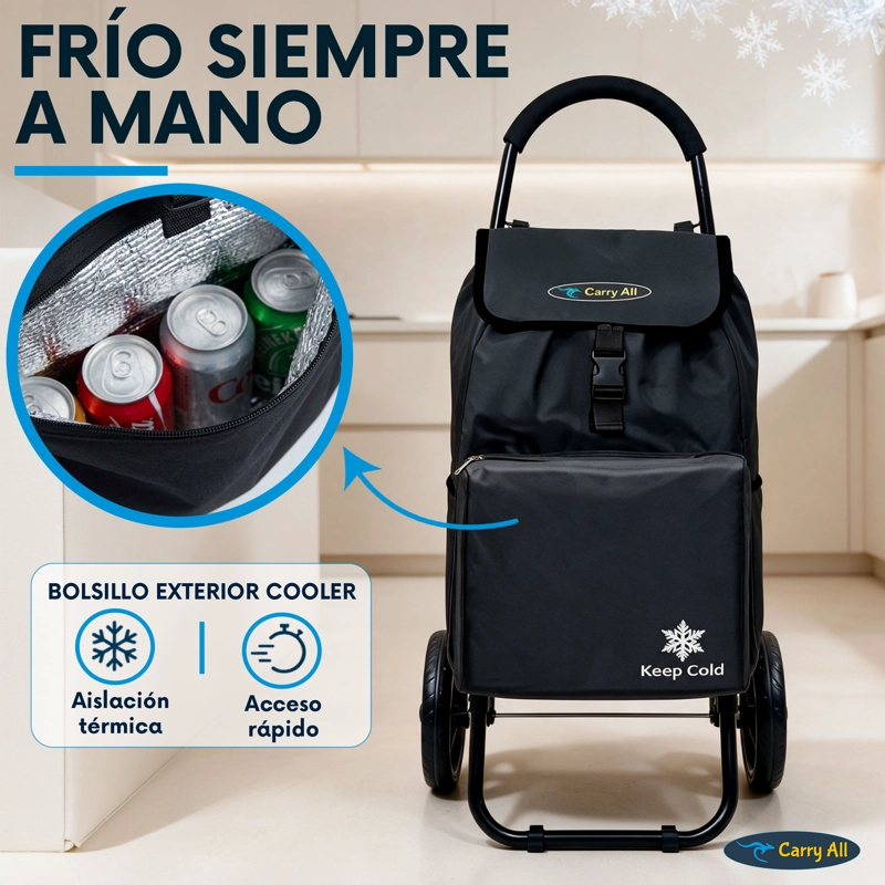 Carrito De Compras Plegable Carry All Sidney 55 Litros Bolsillo Cooler Carro Feria Negro - 3