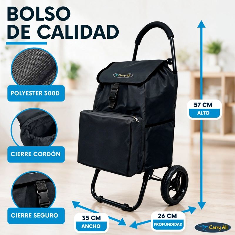 Carrito De Compras Plegable Carry All Sidney 55 Litros Bolsillo Cooler Carro Feria Negro - 4