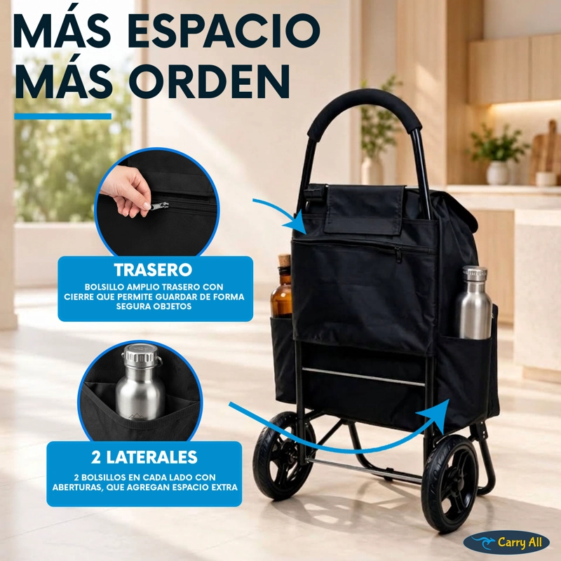 Carrito De Compras Plegable Carry All Sidney 55 Litros Bolsillo Cooler Carro Feria Negro - 5