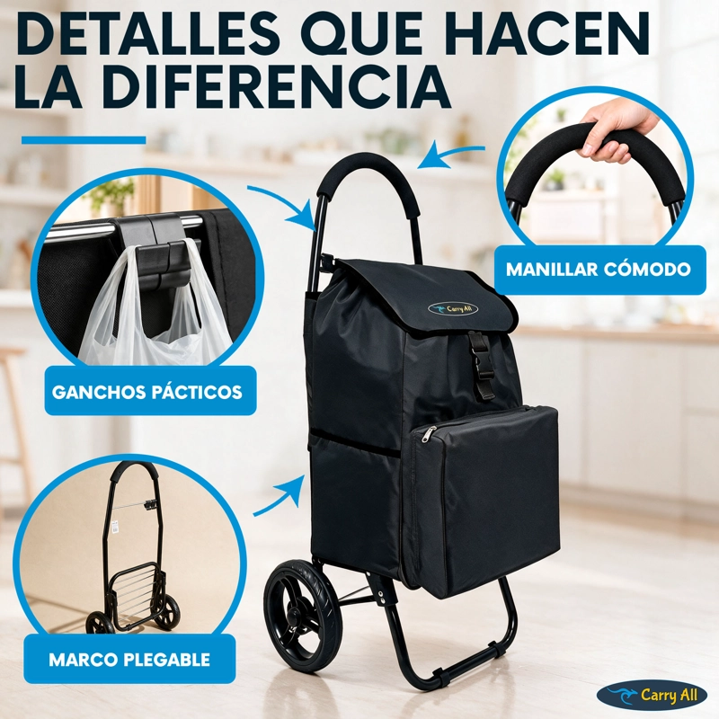 Carrito De Compras Plegable Carry All Sidney 55 Litros Bolsillo Cooler Carro Feria Negro - 8