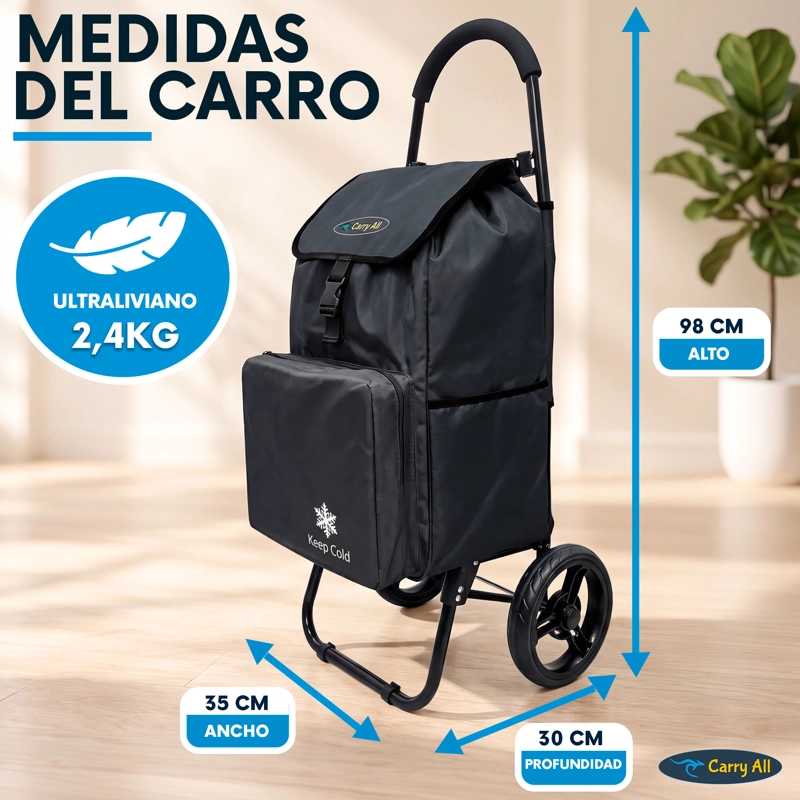 Carrito De Compras Plegable Carry All Sidney 55 Litros Bolsillo Cooler Carro Feria Negro - 9