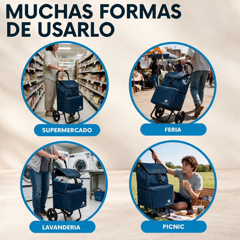 Carrito De Compras Plegable Carry All Sidney 55 Litros Bolsillo Cooler Carro Feria Azul - 10