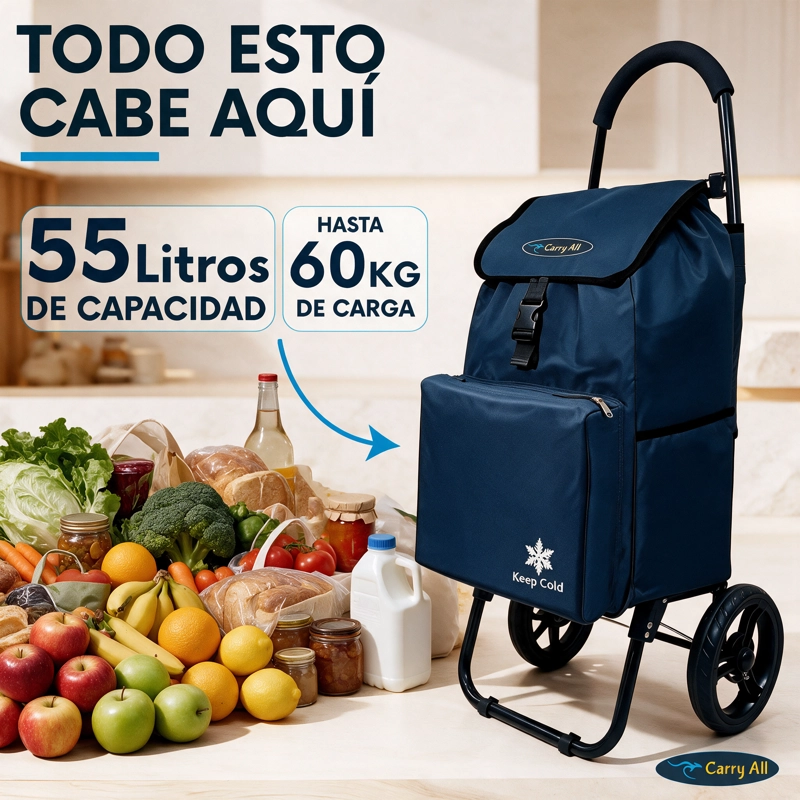 Carrito De Compras Plegable Carry All Sidney 55 Litros Bolsillo Cooler Carro Feria Azul - 2