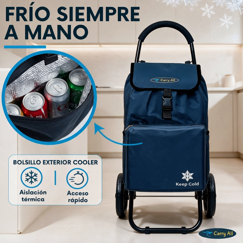 Carrito De Compras Plegable Carry All Sidney 55 Litros Bolsillo Cooler Carro Feria Azul - 3