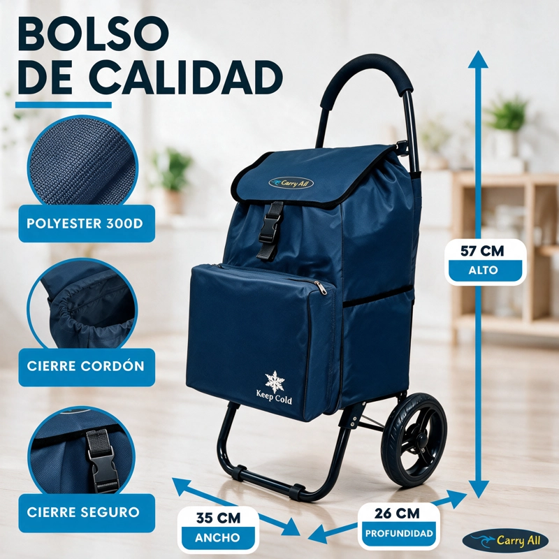 Carrito De Compras Plegable Carry All Sidney 55 Litros Bolsillo Cooler Carro Feria Azul - 4