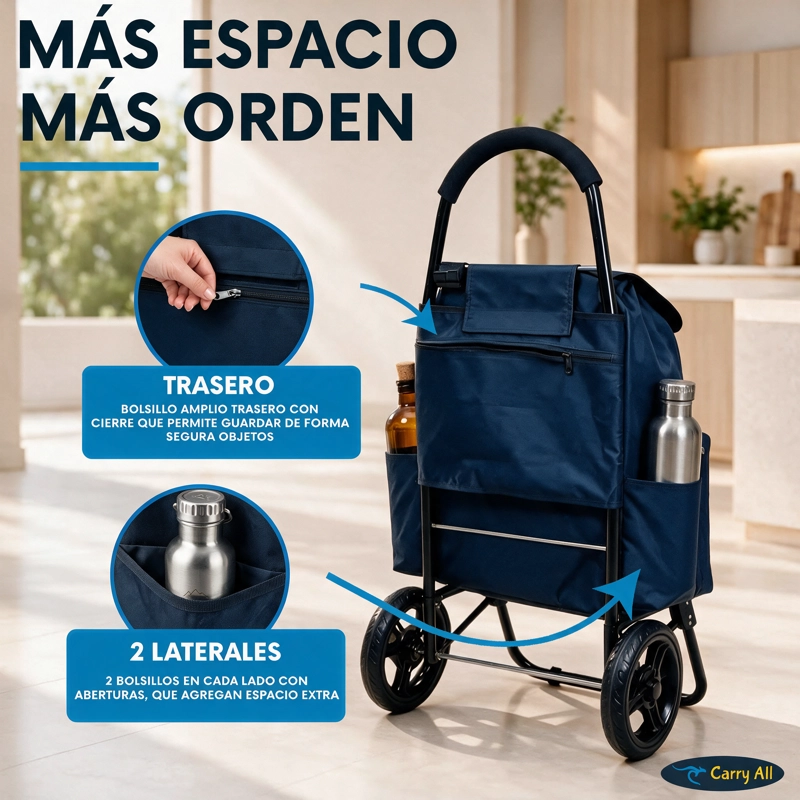 Carrito De Compras Plegable Carry All Sidney 55 Litros Bolsillo Cooler Carro Feria Azul - 5