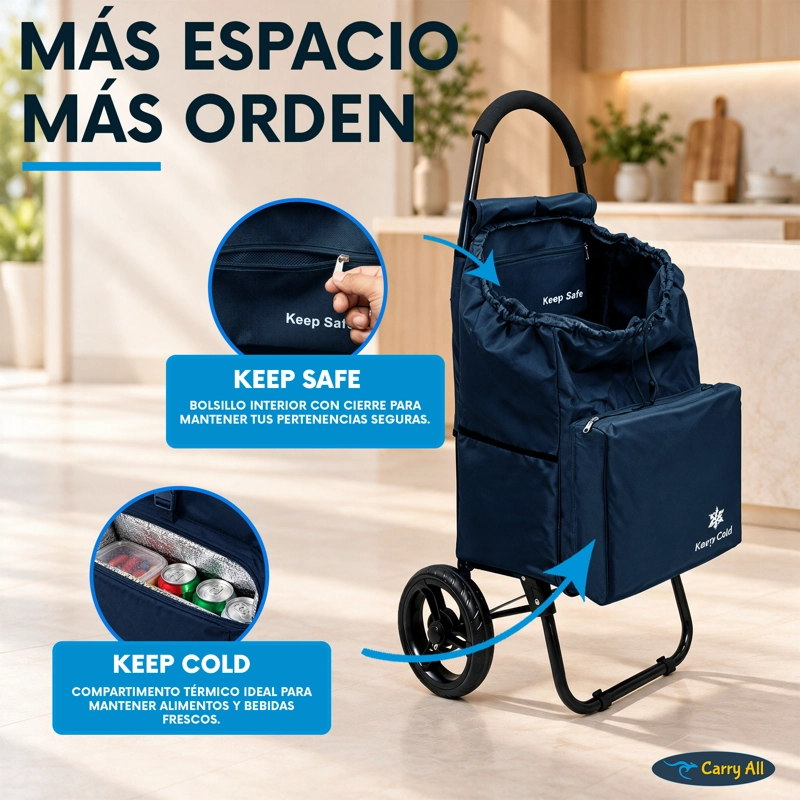 Carrito De Compras Plegable Carry All Sidney 55 Litros Bolsillo Cooler Carro Feria Azul - 6