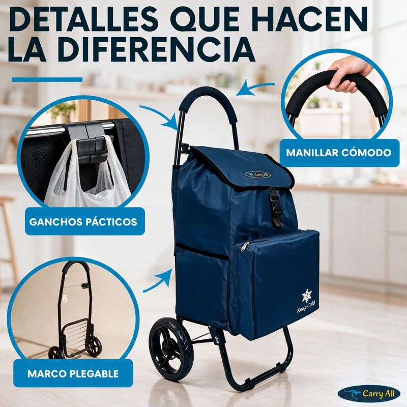 Carrito De Compras Plegable Carry All Sidney 55 Litros Bolsillo Cooler Carro Feria Azul - 8