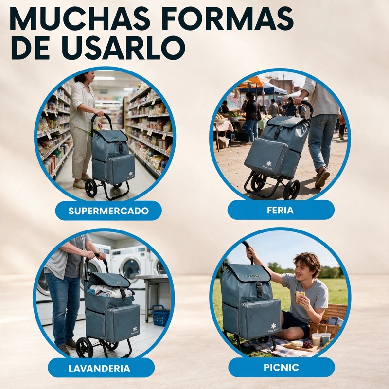 Carrito De Compras Plegable Carry All Sidney 55 Litros Bolsillo Cooler Carro Feria Gris - 10