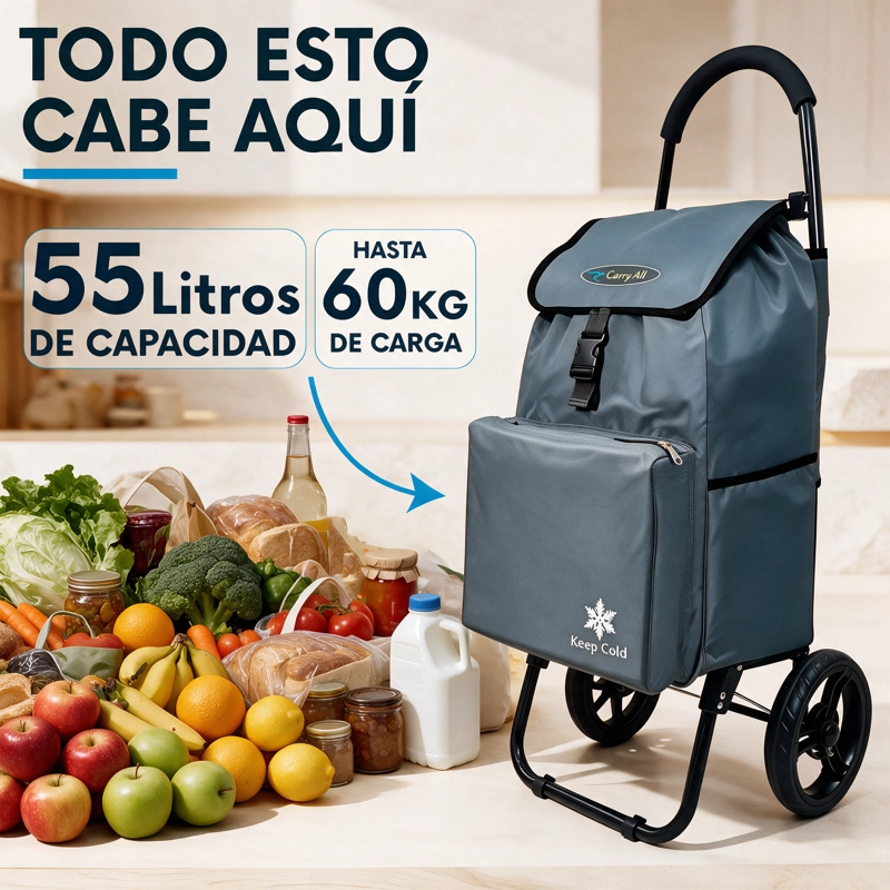 Carrito De Compras Plegable Carry All Sidney 55 Litros Bolsillo Cooler Carro Feria Gris - 2