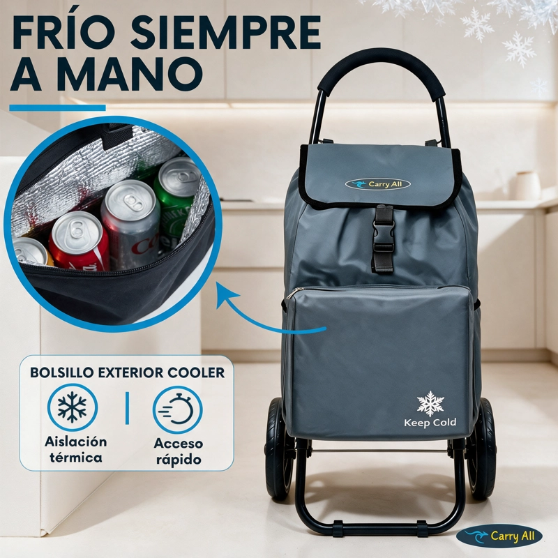 Carrito De Compras Plegable Carry All Sidney 55 Litros Bolsillo Cooler Carro Feria Gris - 3