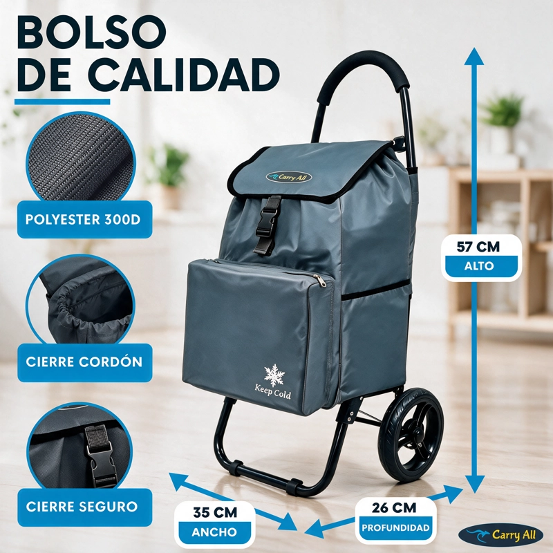 Carrito De Compras Plegable Carry All Sidney 55 Litros Bolsillo Cooler Carro Feria Gris - 4
