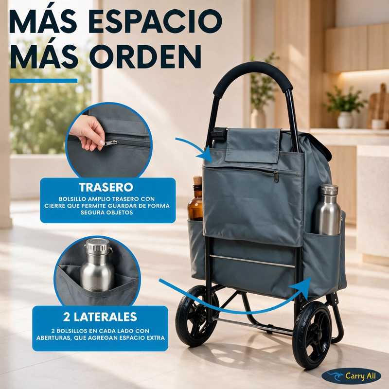 Carrito De Compras Plegable Carry All Sidney 55 Litros Bolsillo Cooler Carro Feria Gris - 5