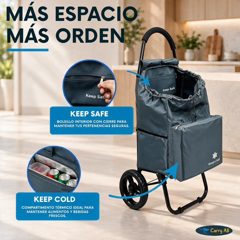 Carrito De Compras Plegable Carry All Sidney 55 Litros Bolsillo Cooler Carro Feria Gris - 6