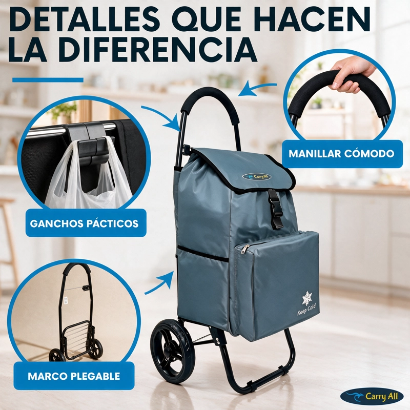 Carrito De Compras Plegable Carry All Sidney 55 Litros Bolsillo Cooler Carro Feria Gris - 8