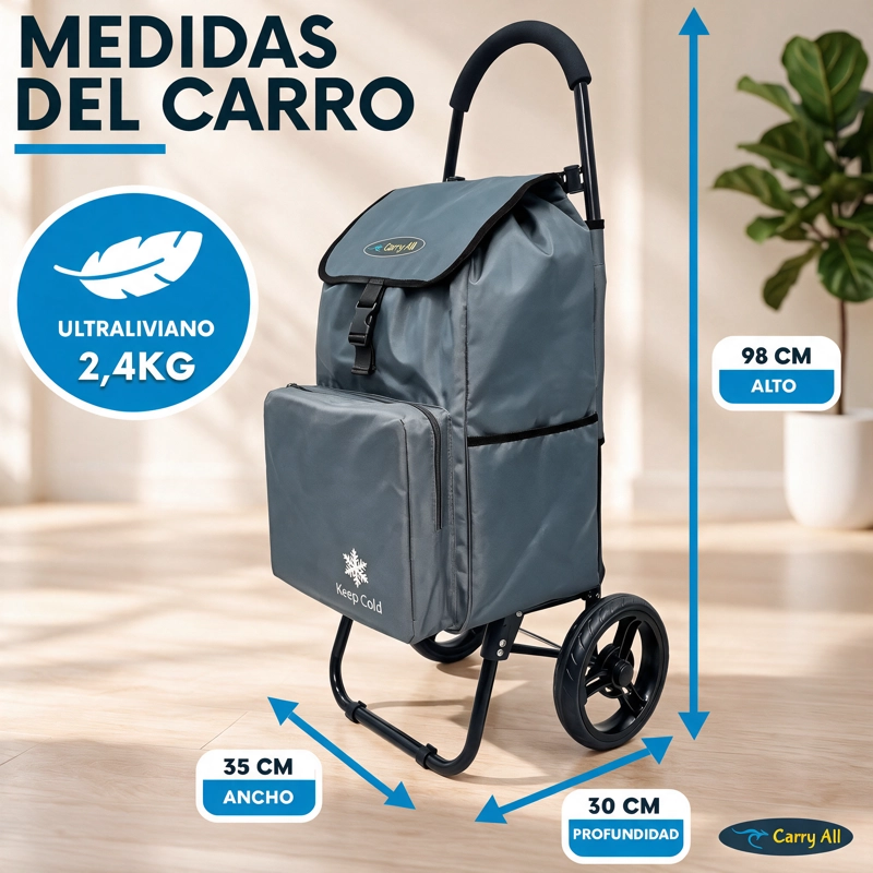 Carrito De Compras Plegable Carry All Sidney 55 Litros Bolsillo Cooler Carro Feria Gris - 9