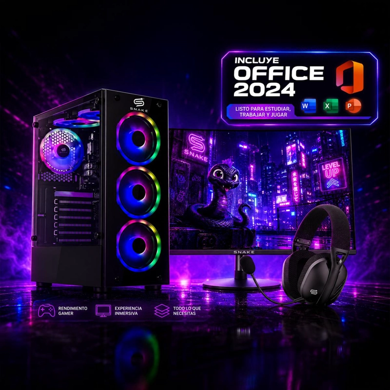 PC SNAKE GAMER + MONITOR 24 RYZEN 5 5600GT 16GB 256GB OFFICE - 2