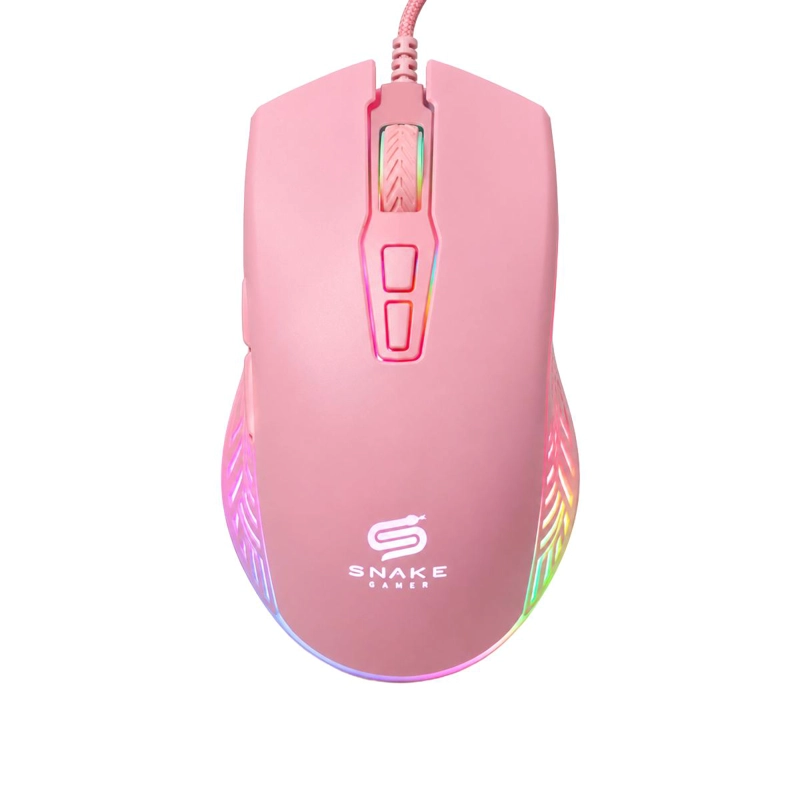 COMBO SNAKE GAMER SOPORTE AUDIFONOS RGB  MOUSE 6400 DPI ROSA - 3