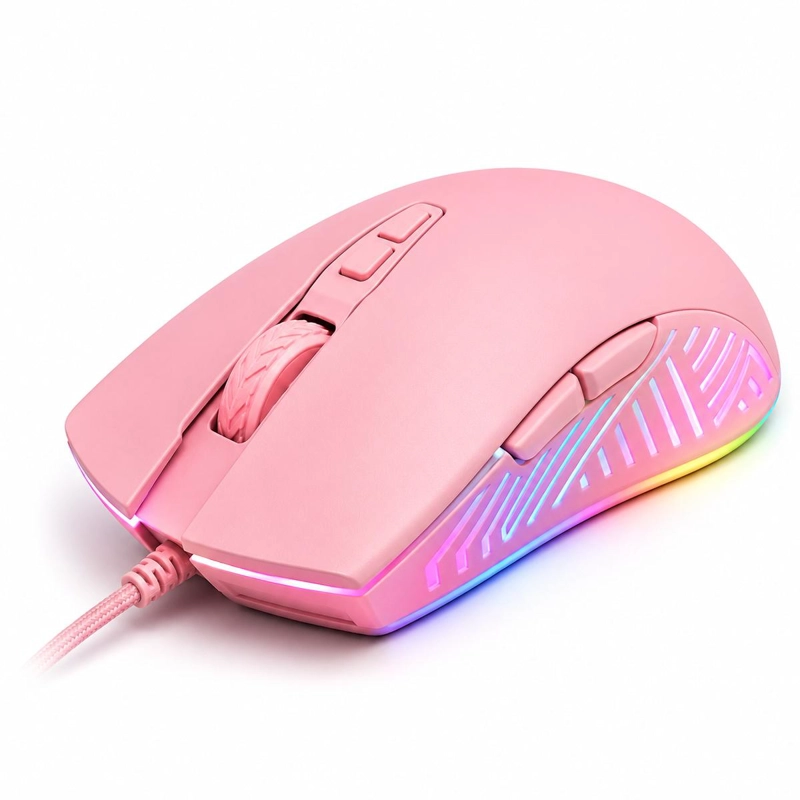 COMBO SNAKE GAMER SOPORTE AUDIFONOS RGB  MOUSE 6400 DPI ROSA - 5