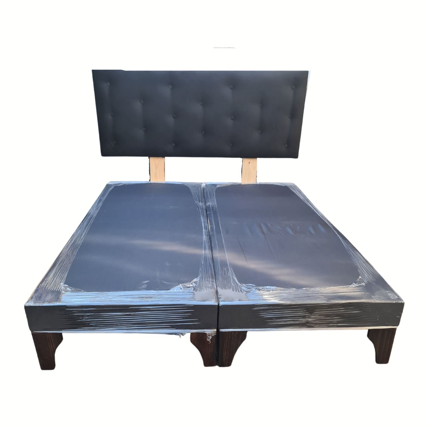 BASE MUEBLES RIMAR DIVIDIDA EUROPEA 2 PLAZAS NEGRO + RESPALDO BOTON FELPA - 1