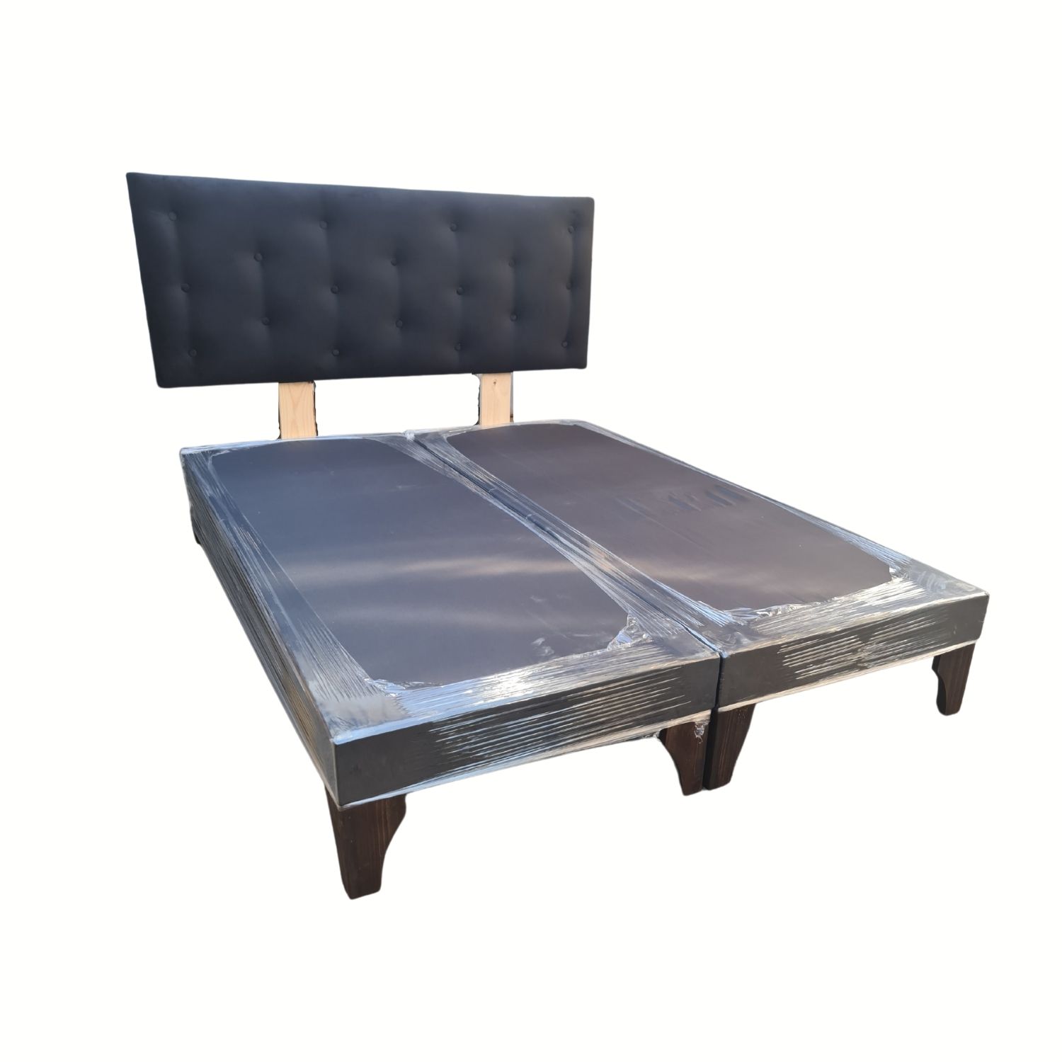 BASE MUEBLES RIMAR DIVIDIDA EUROPEA 2 PLAZAS NEGRO + RESPALDO BOTON FELPA - 2