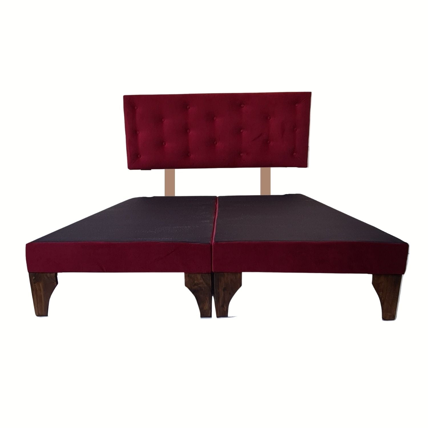 BASE MUEBLES RIMAR DIVIDIDA EUROPEA 2 PLAZAS BURDEO + RESPALDO BOTON VINO TINTO FELPA - 1