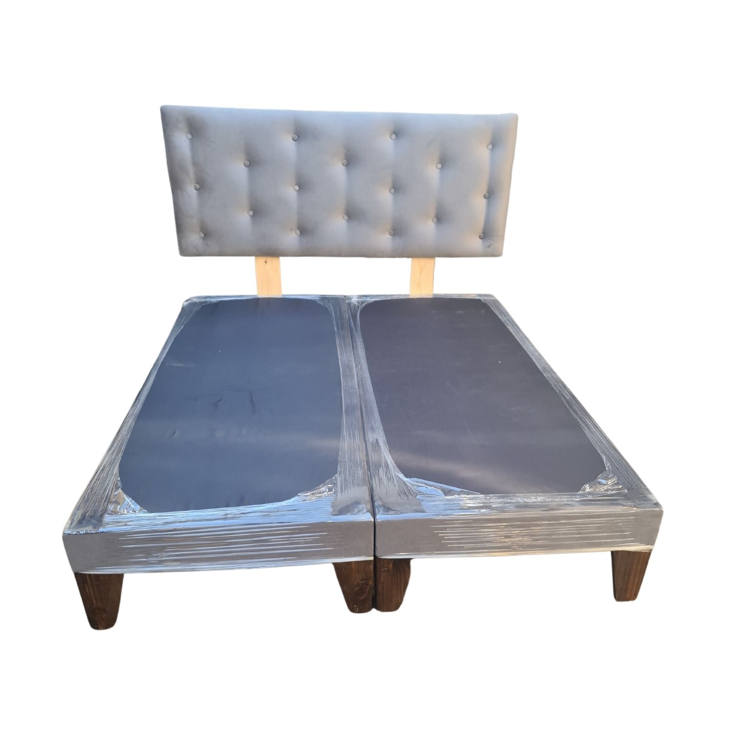 BASE MUEBLES RIMAR DIVIDIDA EUROPEA 2 PLAZAS GRIS + RESPALDO BOTON FELPA - 1