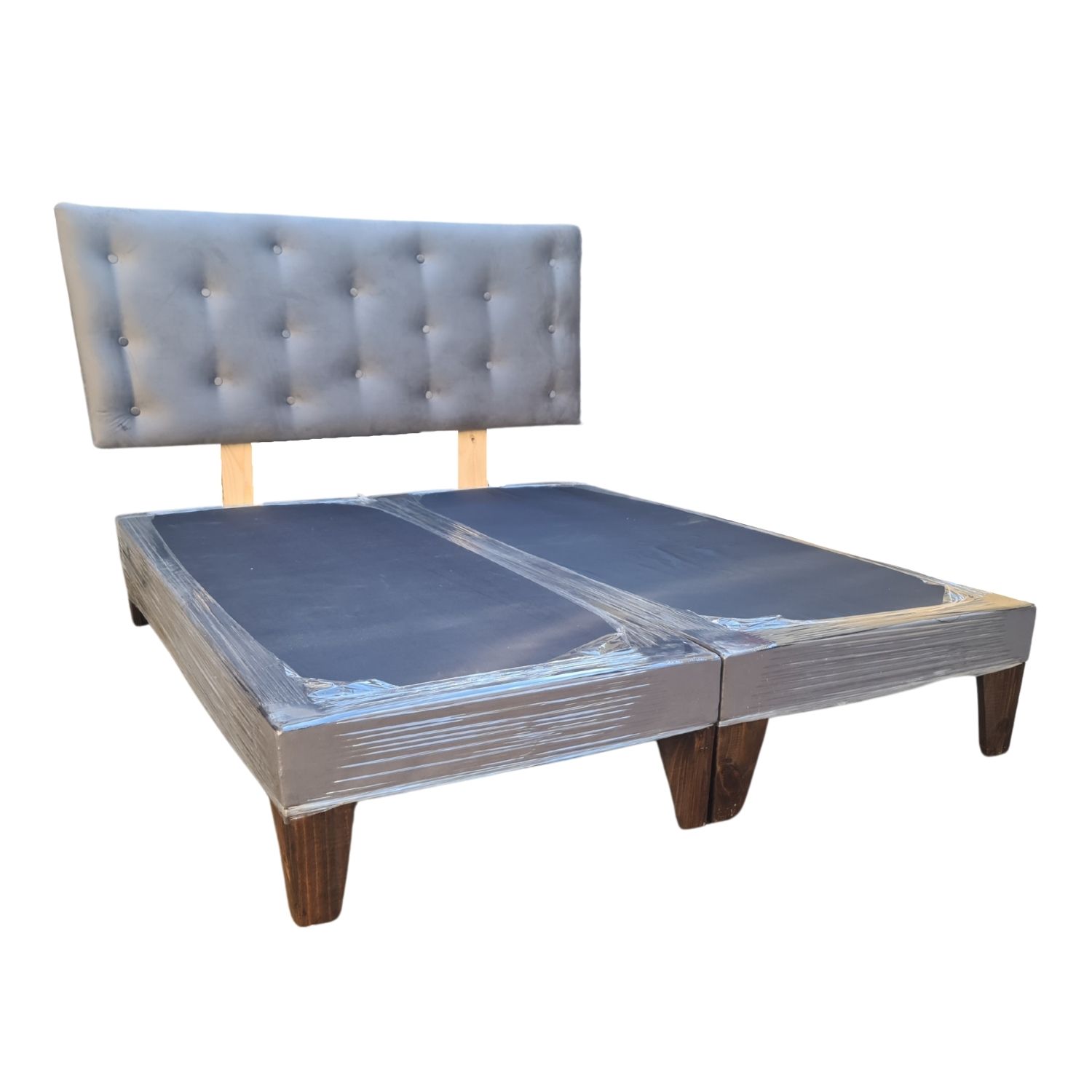 BASE MUEBLES RIMAR DIVIDIDA EUROPEA 2 PLAZAS GRIS + RESPALDO BOTON FELPA - 2
