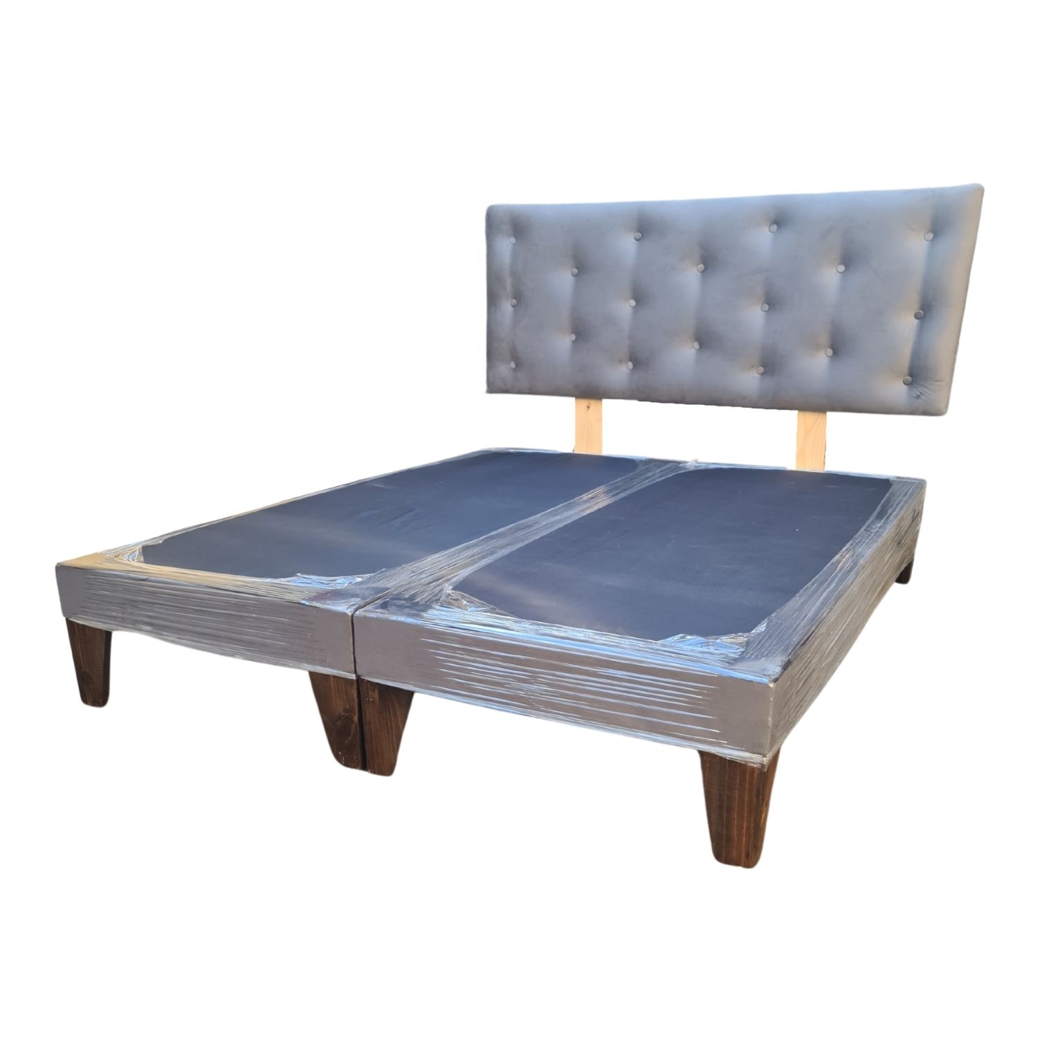 BASE MUEBLES RIMAR DIVIDIDA EUROPEA 2 PLAZAS GRIS + RESPALDO BOTON FELPA - 3