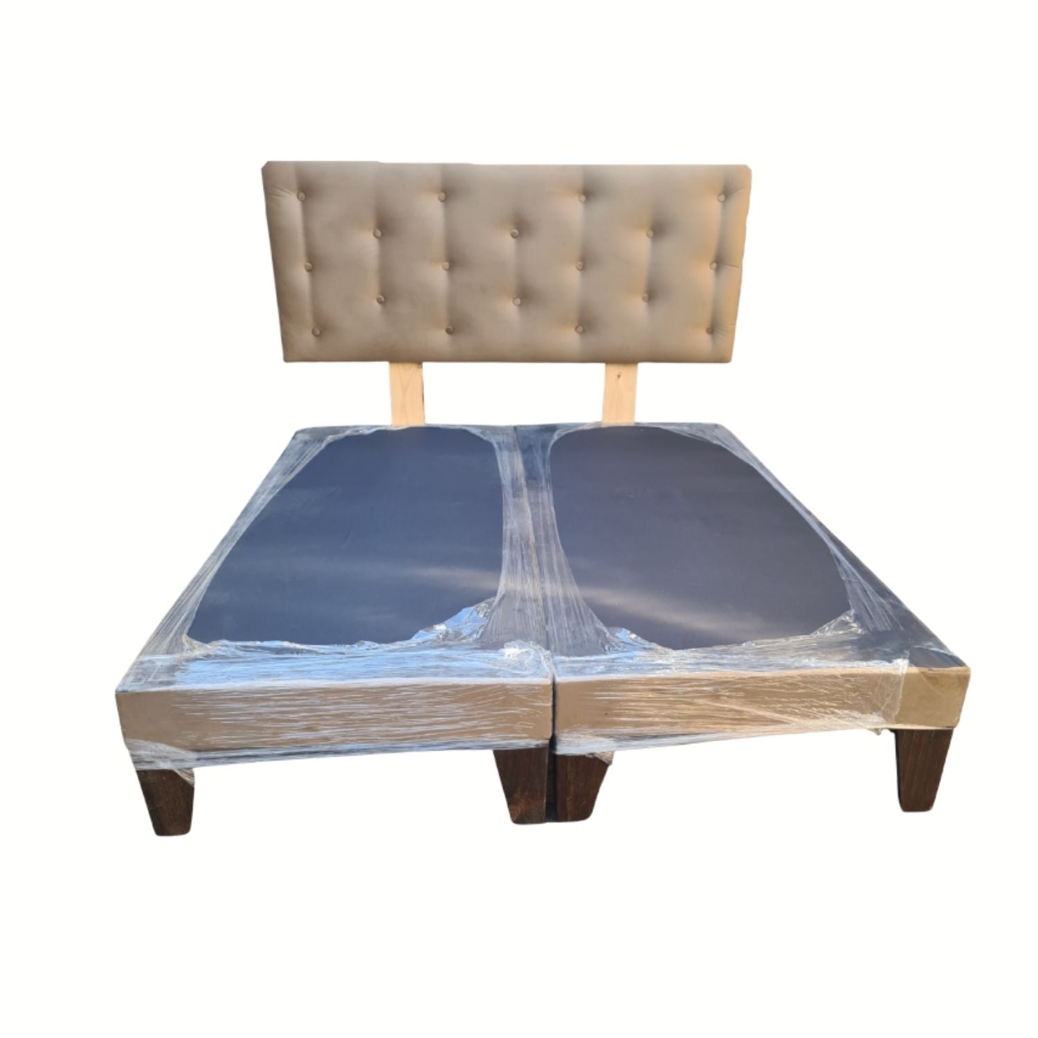 BASE MUEBLES RIMAR DIVIDIDA EUROPEA 2 PLAZAS BEIGE + RESPALDO BOTON FELPA - 1