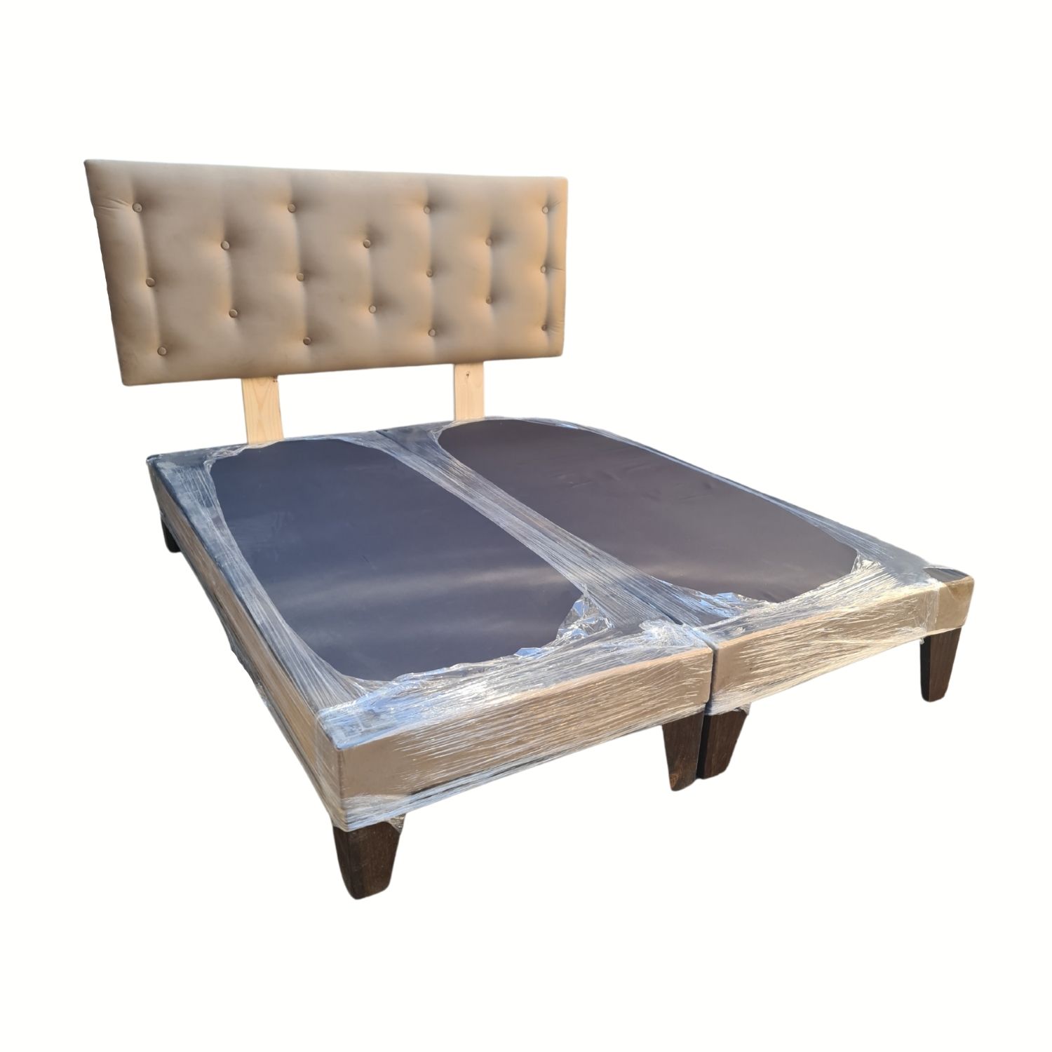 BASE MUEBLES RIMAR DIVIDIDA EUROPEA 2 PLAZAS BEIGE + RESPALDO BOTON FELPA - 2