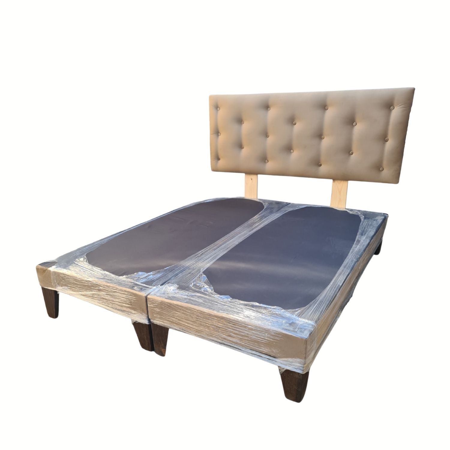 BASE MUEBLES RIMAR DIVIDIDA EUROPEA 2 PLAZAS BEIGE + RESPALDO BOTON FELPA - 3