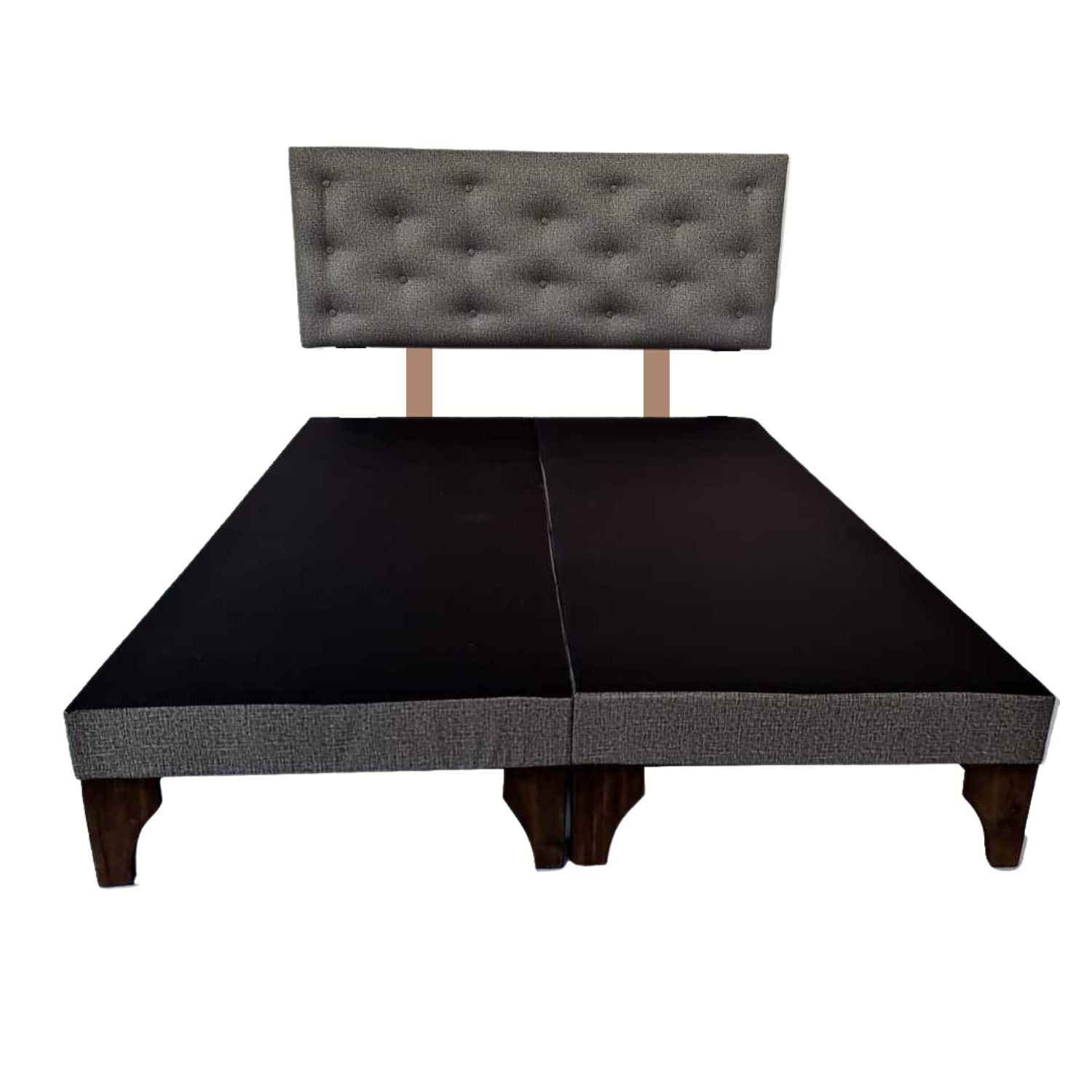 BASE MUEBLES RIMAR DIVIDIDA EUROPEA 2 PLAZAS GRIS + RESPALDO BOTON JASPIADO CLARO CABANCHA - 1