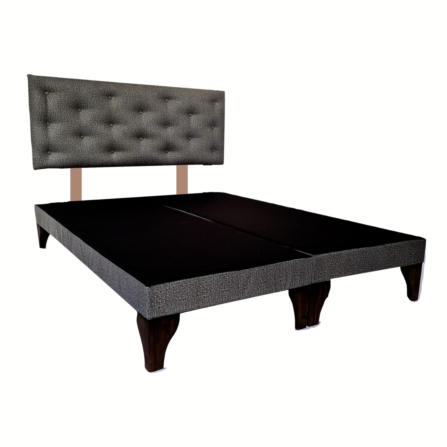 BASE MUEBLES RIMAR DIVIDIDA EUROPEA 2 PLAZAS GRIS + RESPALDO BOTON JASPIADO CLARO CABANCHA - 2